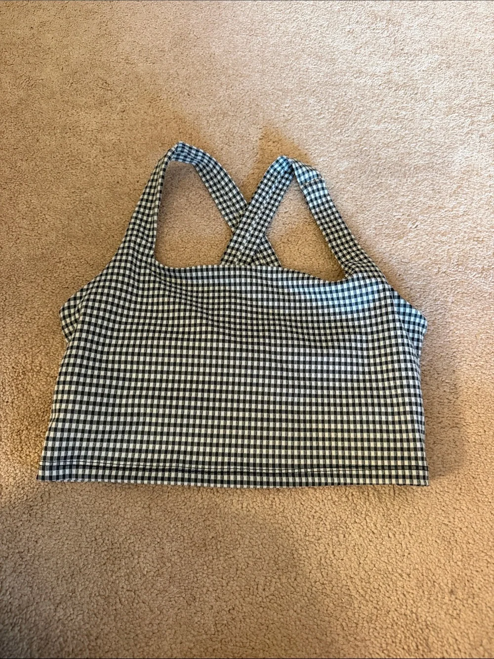Nike Black & White Gingham Cross-Back Sports Bra